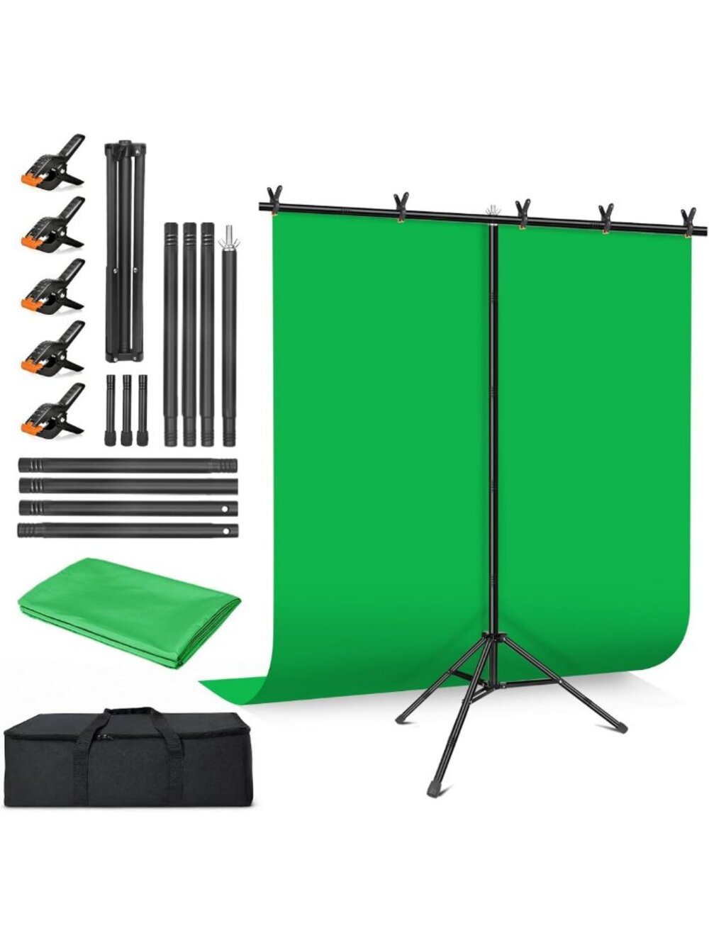 5x7ft Green Screen Backdrop Kit with Portable Stand & Clamps for Streaming
